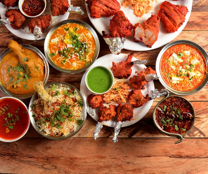 Assorted Indian curries, biryani and tandoori dishes
