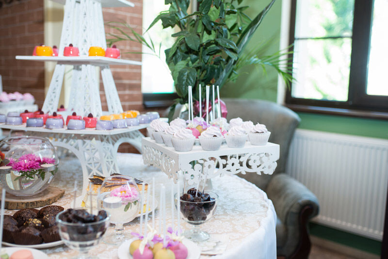 Baby shower celebration with a pastel catering spread