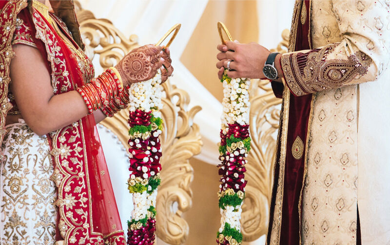 Indian wedding couple with traditional Rasa Catering