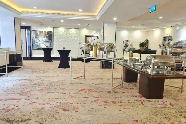 Buffet service area at Antica Ballroom, Orchard Rendezvous Hotel