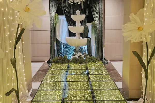 Illuminated wedding aisle at Furama City Centre