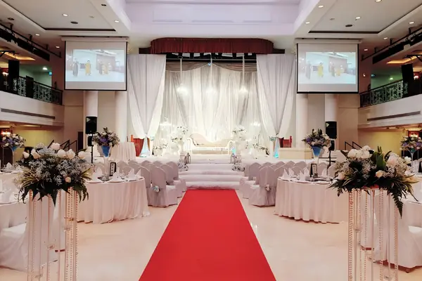 Wedding stage and red carpet at the Grand Ballroom, Orchid Country Club